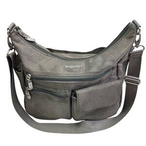 Baggallini Purse Modern Everywhere Hobo Crossbody Bag Travel Pockets Silver/Grey